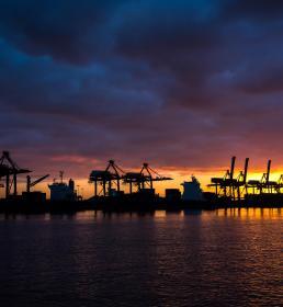 Shipyard at sunrise
